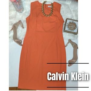 Calvin Klein Orange Scuba Crepe Sheath Dress